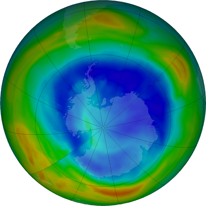 Antarctic ozone map for 20 August 2023